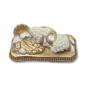 IM410001 - Imagem São José Dormindo c/ Pérola e Strass Dourada - 12x6,5cm