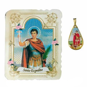 CM141407 - Cartão Santo Expedito c/ Medalha - 7,5x6cm