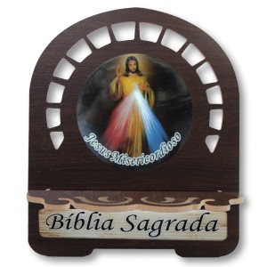 PB812511 - Porta Bíblia Jesus Misericordioso MDF Resinado - 30,5x25,5cm