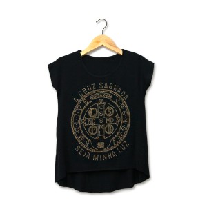 BB13304 - Bata Medalha de São Bento Preta c/ Chaton Dourado