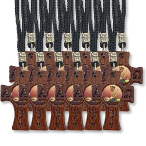 CC14000P12 - Cordão c/ Cruz Primeira Eucaristia Madeira c/ 12un. - 37cm