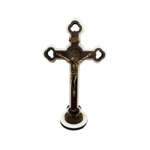 CU761246 - Crucifixo de Mesa São Bento Madeira – 20x11,5cm