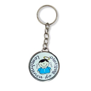CH14104 - Chaveiro Lembrança do Batismo Menino Resinado - 9x3,5cm