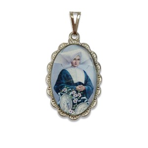 MD128088 - Medalha Santa Catarina de Laboré Rendada Níquel - 4,1x2,6cm