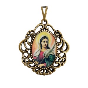 MD129235 - Medalha Santa Luzia Camafeu Ouro Velho - 4,5x4cm