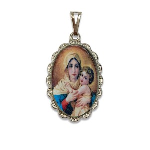 MD128005 - Medalha Mãe Rainha Rendada Níquel - 4,2x2,5cm