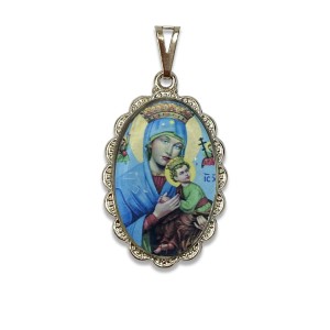 MD128043 - Medalha N. Sra. do Perpétuo Socorro Rendada Níquel - 4,2x2,5cm