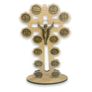 CU810450 - Crucifixo de Mesa Via Sacra Madeira - 29x15,5cm.