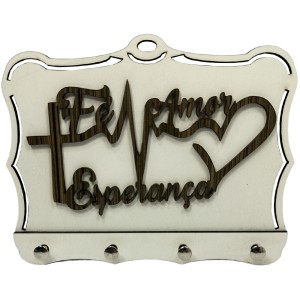PC1981254 - Porta Chaves Fé, Amor e Esperança - 19,5x14,5cm
