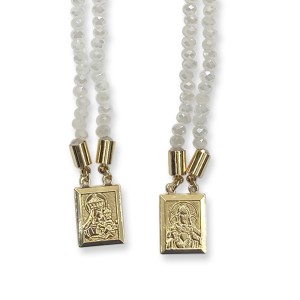 ES350301 - Escapulário N. Sra. do Carmo e Sagrado Coração de Jesus Cristal Branco - 70x1,4cm