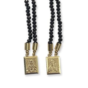 ES350305 - Escapulário N. Sra. do Carmo e Sagrado Coração de Jesus Cristal Preto - 70x1,4cm