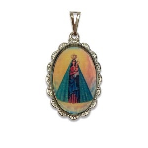 MD128111 - Medalha N. Sra. De Nazaré Rendada Níquel - 4,2x2,5cm