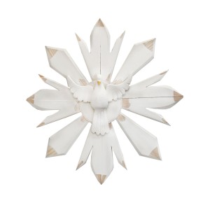 DF1983050 - Divino Espírito Santo Resplendor de Parede Madeira Branca - 43x43cm