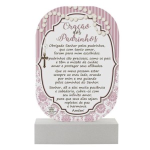 PD14655 - Pedestal Oração dos Padrinhos Rosa - 20x12,5cm