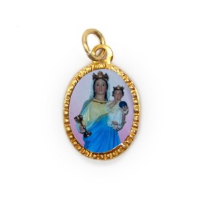 MD103123P10 - Medalha de Alumínio Oval Dourada c/ 10un. N. Sra. dos Remédios - 2x1,3cm