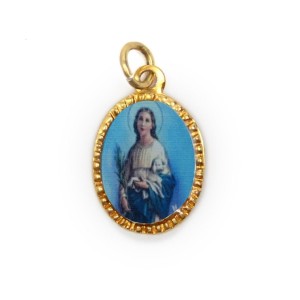MD103140P10 - Medalha de Alumínio Oval Dourada c/ 10un Santa Inês - 2x1,3cm
