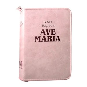 BI151138 - Bíblia Sagrada Ave Maria Rosa c/ Ziper - 20x14cm