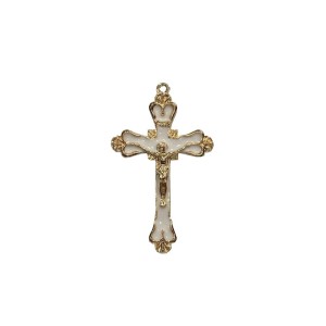 CZ861775 - Crucifixo Metal Dourado Resinado Branco - 5,7x3,4cm