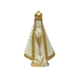 IM100220 - Imagem N. Sra. Aparecida c/ Pérola Branca Furta-cor e Strass - 14x8cm