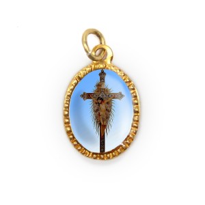 MD103211P10 - Medalha de Alumínio Oval Dourada c/ 10un. Nosso Senhor do Bonfim - 2X1,3cm