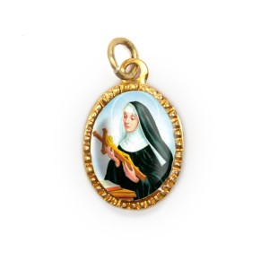 MD103108P10 - Medalha de Alumínio Oval Dourada c/ 10un. Santa Rita de Cássia - 2X1,3cm