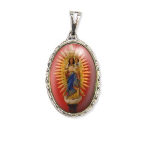 MD128150 - Medalha N. Sra. Do Pilar Rendada Níquel - 5x2,5cm