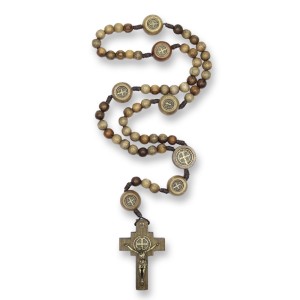 TE930050 - Terço São Bento Madeira Marrom - 54cm