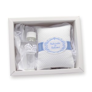 KT75680 -  Kit Batismo de Padrinho c/ Almofada e Vidrinho p/ Água Benta - 11x14cm